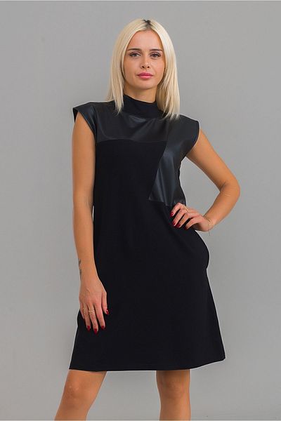 Bold & Young Rochie de buzunar cu guler înalt pentru femei, de culoare neagră, combinată din bumbac și lycra