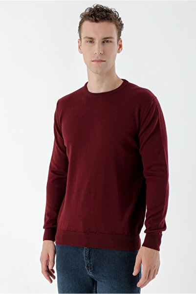 Morven Мъжко тъмно бордо червено трикотажно облекло с кръгло деколте с динами...