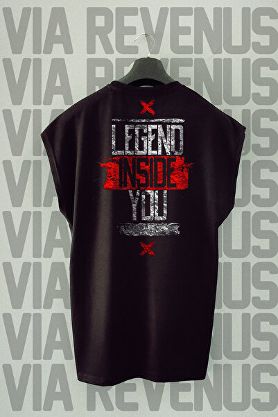 Vordevia Tricou sport negru imprimat pe spate - Legenda înăuntru, mânecă zero