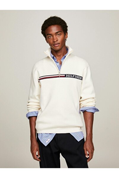 Tommy Hilfiger Men's Logo Round Neck Long Sleeve Casual Beige Sweater MW0MW33508-AEF