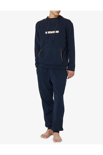 Emporio Armani Мъжки суитшърт с качулка и яка, стандартна кройка, памучен, дълъг ръкав, тъмносин, 112052 3F573-00135