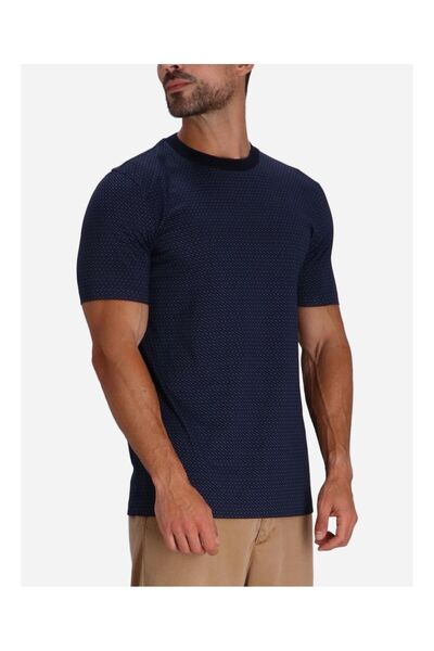 BOSS Erkek Desenli Bisiklet Yaka Kısa Kol Lacivert T-Shirt 50518883-404