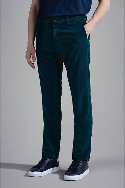 PAUL&SHARK Men's Regular Waisted Slim Fit Straight Leg Petrol Green Trousers12314025-431