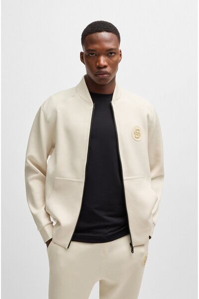 BOSS Erkek Kapalı Yaka Fermuar Kapamalı Uzun Kollu Ekru Sweatshirt 50521368-131