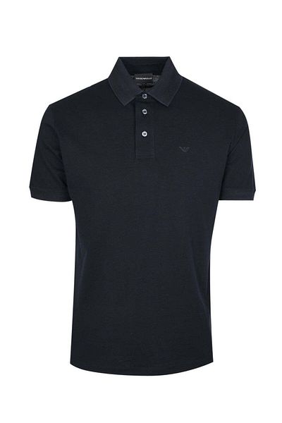 Emporio Armani Ανδρικό υφαντό ύφασμα μάρκας μπλουζάκι με λαιμόκοψη μπλε πόλο με λογότυπο 3D1FF2 1JTKZ-0920