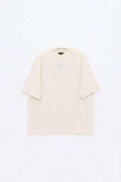 Emporio Armani Men's 100% Cotton Basic Long Sleeve Crew Neck Brand Logo Ecru T-Shirt 3D1T93 1J0EZ-0152