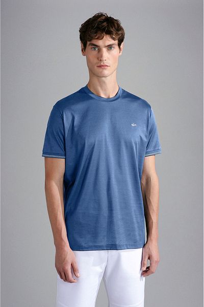 PAUL&SHARK Men's Brand Logo Detailed Crew Neck Regular Fit Blue T-Shirt24411015A-337