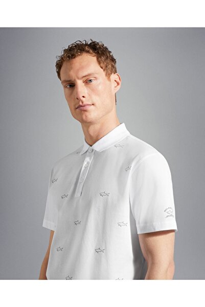 PAUL&SHARK Men's Basic Short Sleeve Logo Embroidered White Polo Collar T-shirt23411252-010