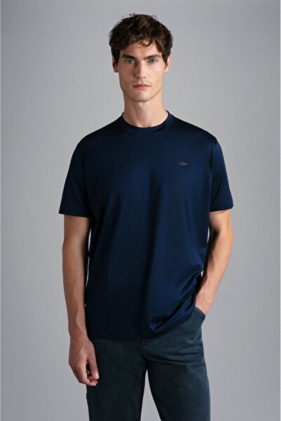 PAUL&SHARK Men's Brand Logo Cotton Regular Fit Casual Navy Blue T-Shirt24411021-013