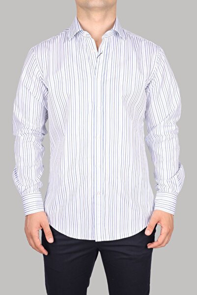 PAUL&SHARK White-Blue Striped Regular Fit Men's Shirt24413062CF-V88