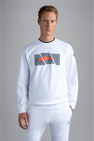 PAUL&SHARK Men's Brand Logo Cotton Regular Fit Casual White Sweatshirt13311965-010