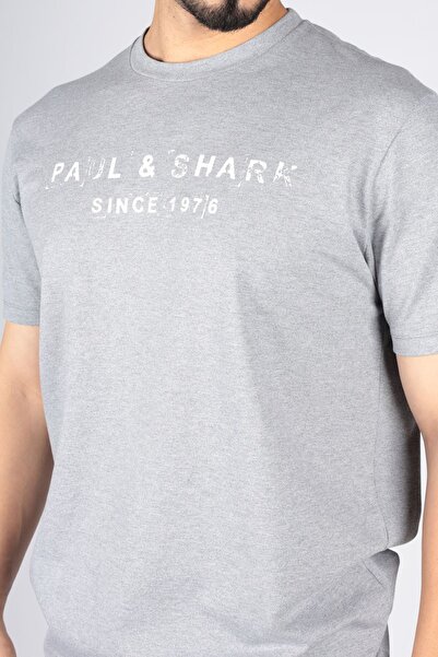 PAUL&SHARK Ανδρικό λογότυπο Basic Regular Fit κοντομάνικο γκρι μπλουζάκι 23411065 -930