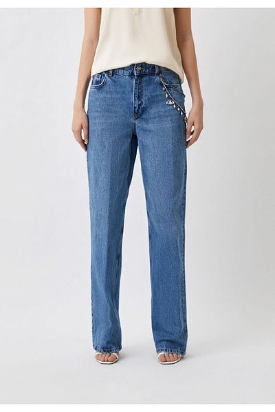 Liu Jo Women's Wide-Legged Relaxed Cut Blue Trousers with Pockets UF3079D4488-78512