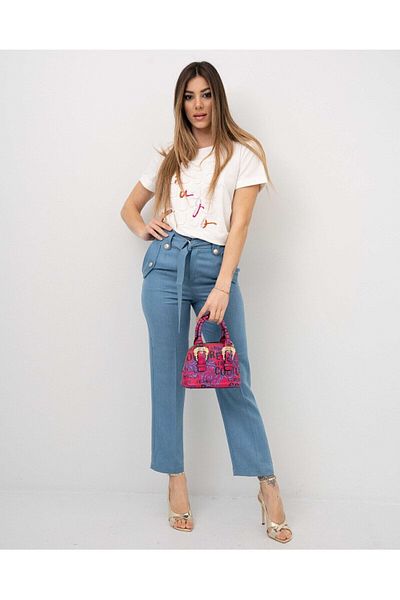 Liu Jo Pantaloni drepți cu talie înaltă pentru femei, denim, largi, model UA3139D4808-78438