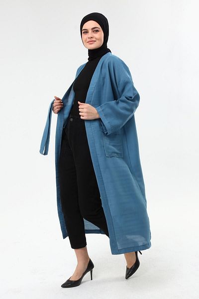 ilmek Γυναικείο ανοιχτό Indigo Summer Belted Double Pocket Kimono 5301