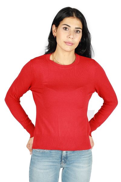 Sempre Pulover roșu pentru femei, bumbac, cu croială normală, cu gât rotund, 8001TRKB-RED