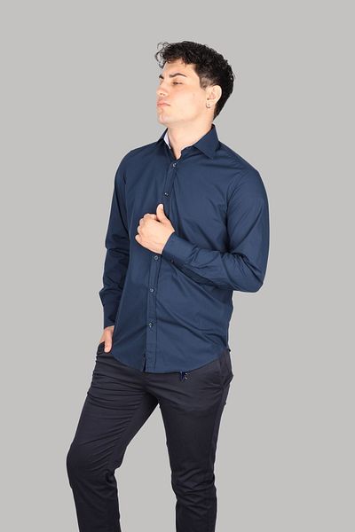 PAUL&SHARK Ανδρικό πουκάμισο Navy Blue Regular Fit - Μακρυμάνικο, Πέτο 24413284 CF-050
