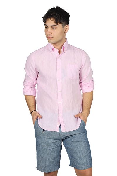 PAUL&SHARK Men's Brand Logo Buttoned Shirt Collar Long Sleeve Pink Shirt24413098-133
