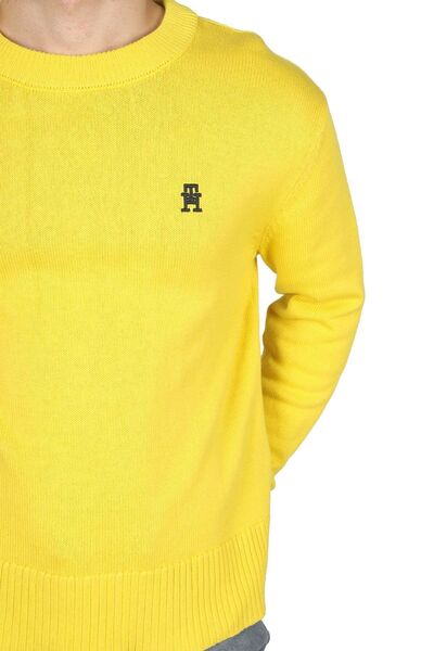 Tommy Hilfiger Erkek Marka Logo Detaylı Regular Fit Uzun Kollu Sarı Kazak MW0MW33505-ZGR