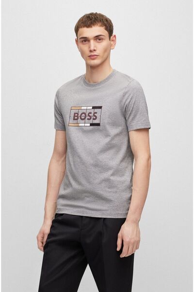 BOSS Men's Slim Fit Short Sleeve Logo Crew Neck Gray1 T-shirt50486210-041