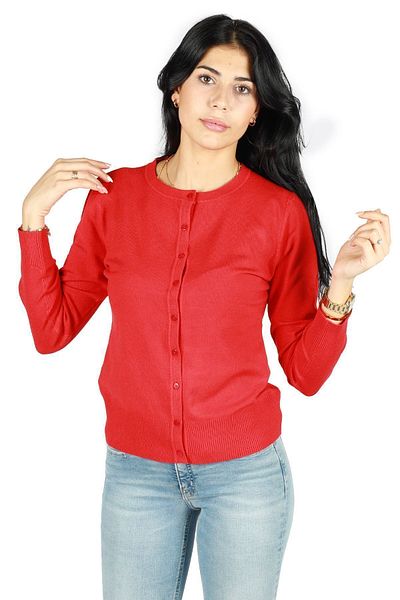 Sempre Women's Cotton Regular Fit Round Neck Red Sweater 8003TRKB-RED