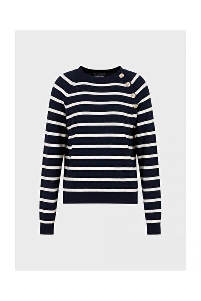 Emporio Armani Women's Brand Logo Long Sleeve Comfortable Navy Blue Sweater 6...