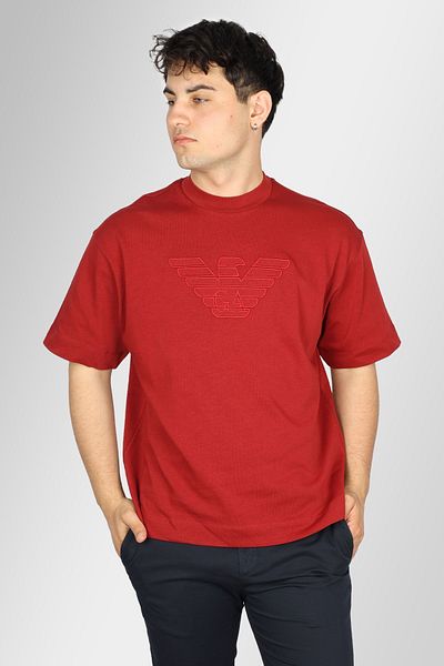 Emporio Armani Men's Red T-Shirt - 100% Cotton, Long Sleeve, Crew Neck, Brand Logo 3D1T93 1J0EZ-0360