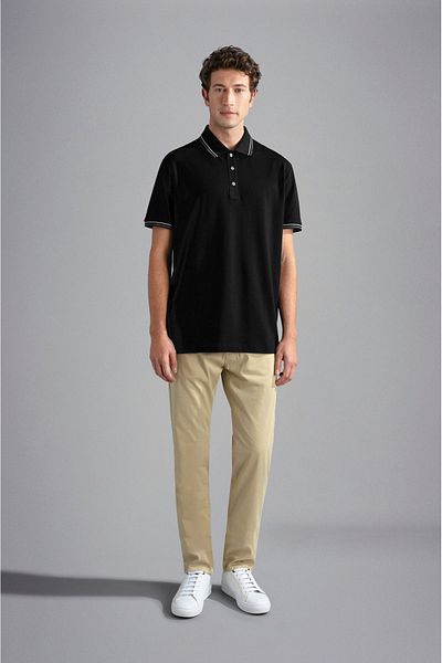 PAUL&SHARK Tricou negru cu guler polo pentru bărbați, cu închidere cu nasturi, cu mânecă scurtă24411250-011