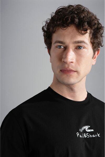 PAUL&SHARK Ανδρικό μπλουζάκι με λογότυπο βαμβακερό κανονικό κανονικό μαύρο μπλουζάκι 24411061 -011