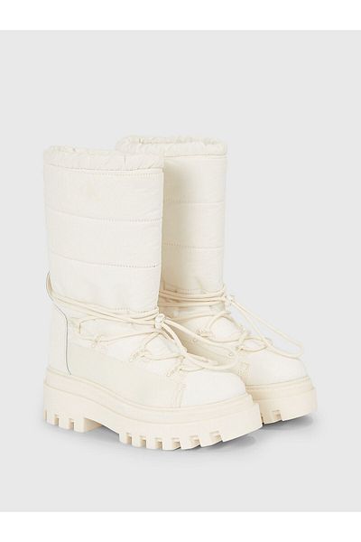 Calvin Klein Women's Logo Long Lace-Up Waterproof Winter White Boots & Booties YW0YW01146-YBI