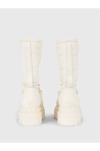 Calvin Klein Kadın Logolu Uzun Boy Bağcıklı Su Geçirmez Kışlık Beyaz Bot & Bootie YW0YW01146-YBI