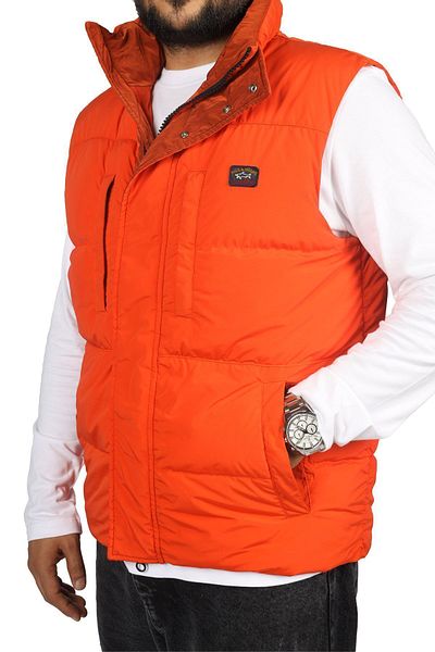 PAUL&SHARK Men's Stand Collar Insulated Brand Logo Zippered Orange Vest13312305-576