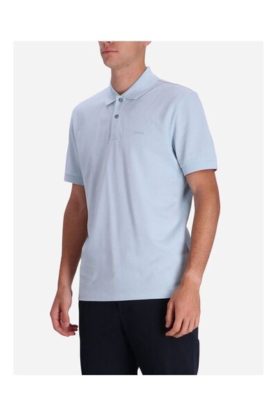 BOSS Erkek Polo Yaka Regular Fit Pamuklu Kısa Kollu Açık Mavi T-shirt 5046830...