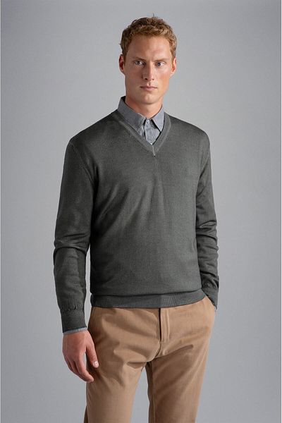 PAUL&SHARK Men's V-neck Long Sleeve Slim Fit Gray Sweater13311031-761