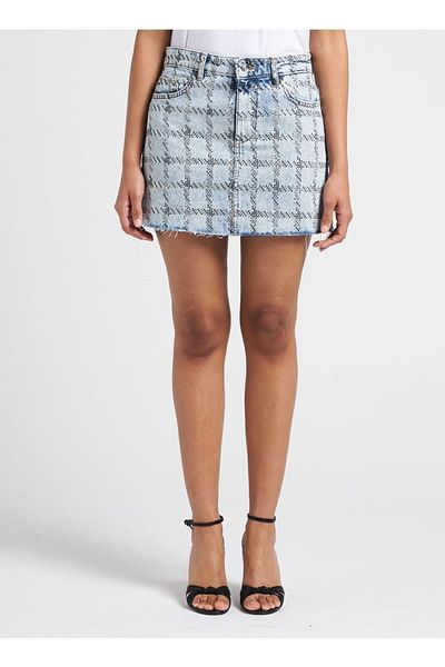 Liu Jo Fusta albastră din țesătură denim de mărime mini pentru femei cu buzunare Ua3224ds036-78506