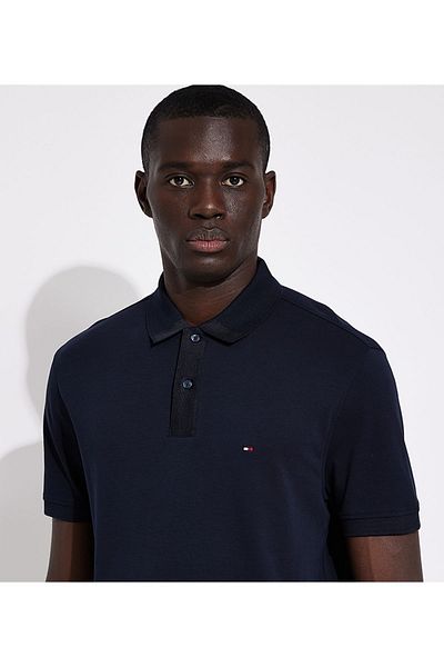 Tommy Hilfiger Men's Polo Collar Button Closure Short Sleeve Navy Polo Collar T-Shirt MW0MW34785-DW5