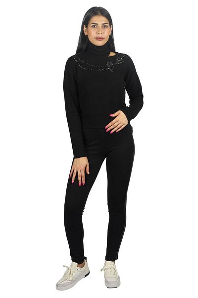 Liu Jo Pulover negru confortabil pentru femei, cu mânecă lungă, cu model MF3093MA050-22222