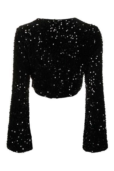 Liu Jo Women's Glitter Long Sleeve Round Neck Stylish Black Tunic MF3337J4591-22222
