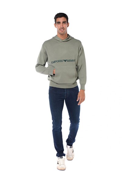 Emporio Armani سويت شيرت رجالي بغطاء للرأس برباط باللون الأخضر 6R1MX7 1MNBZ-F552