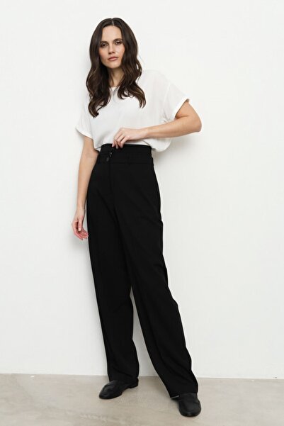 HUGO Kadın Normal Belli Pamuklu Logo Desenli Siyah Pantolon 50490791-001