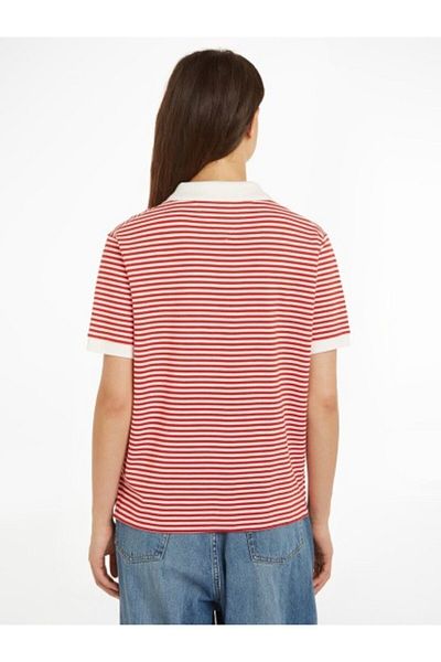 Tommy Hilfiger Women's Brand Logo Short Sleeve Polo Neck Slim Red Polo Neck T-Shirt WW0WW41286-03O