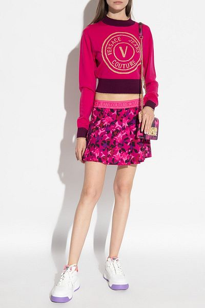 Versace Women's Logo Casual Long Sleeve Pink Sweater 75HAFM21 CM01A-455