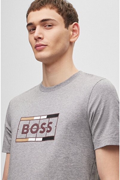 BOSS Men's Slim Fit Short Sleeve Logo Crew Neck Gray1 T-shirt50486210-041