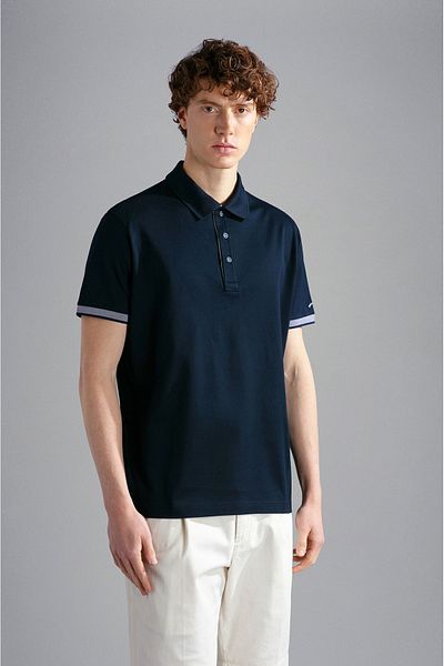 PAUL&SHARK Tricou pentru bărbați, bumbac, cu guler polo, cu închidere cu nasturi, cu mânecă scurtă, cu guler polo, albastru24411316-013