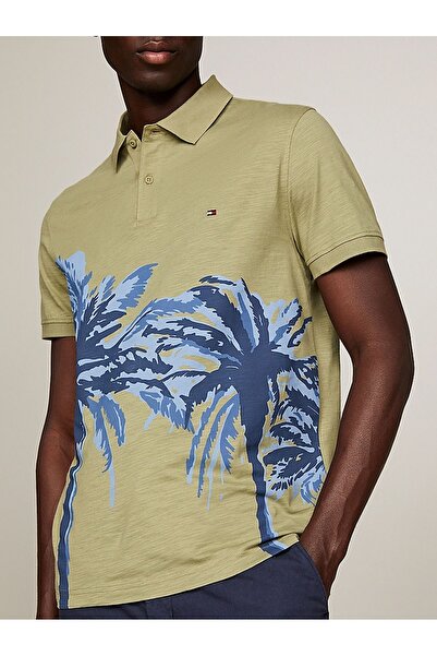 Tommy Hilfiger Men's Polo Neck Button Closure Short Sleeve Green Polo Neck T-Shirt MW0MW34758-L9F