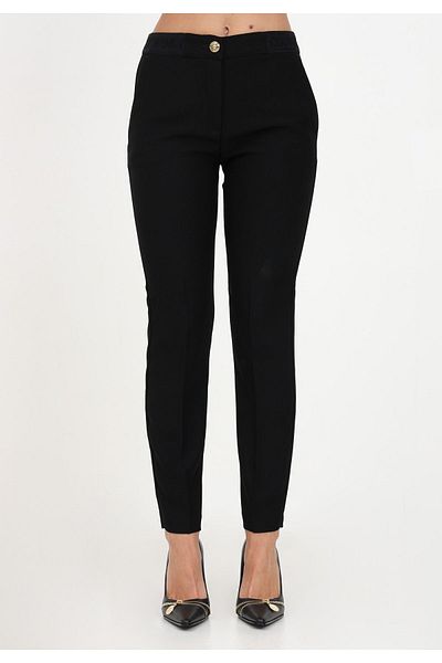 Versace Women's Regular Waisted Slim-Fit Straight-Leg Black Trousers 75HAA112N0230-899