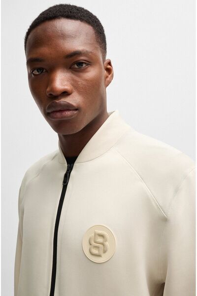 BOSS Erkek Kapalı Yaka Fermuar Kapamalı Uzun Kollu Ekru Sweatshirt 50521368-131