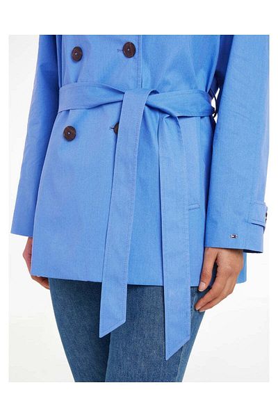 Tommy Hilfiger Women's Brand Logo Detailed Regular Fit Long Sleeve Blue Trench Coat WW0WW40481-C30