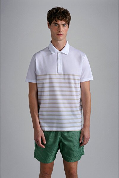 PAUL&SHARK Men's Polo Collar Button Closure Short Sleeve White Polo Collar T-...