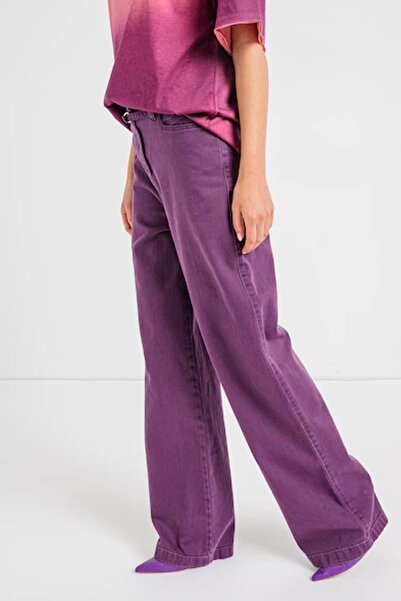 BOSS Kadın Regular Fit Yüksek Bel Bol Paça Günlük Mor Pantolon 50525073-503